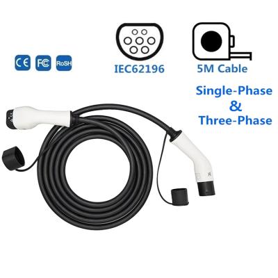 China Thermoplastic China Factory IEC 62196 Single Phase 16A Mennekes 5m AC Ev Charging Cable Type - 2 to Type2 for sale