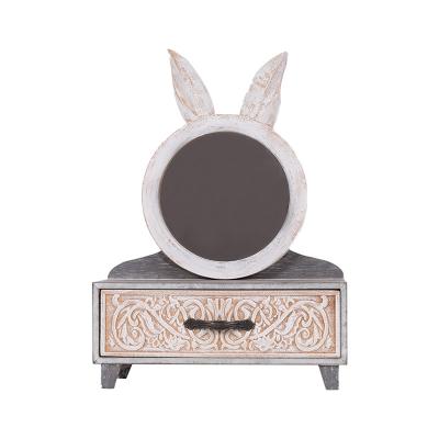 China Hot Selling Amazon Price Lattice Simple Lattice 3 Drawer Hot Selling Rabbit Mirror Storage Box Handwork Stored Wooden Jewelry Box For Dresser for sale