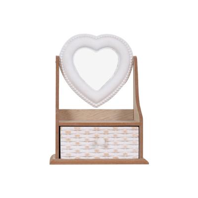 China Hot Selling Amazon Cheap Price Single Drawer Art Heart Mirror Storage Box Handwork Stored Wood Jewelry Box For Dresser for sale