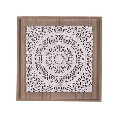 China Large Size Minimalist Cheap Price New Design Wooden Wall Diamond Hollowed Out Flower Pattern Wall Decoration for sale