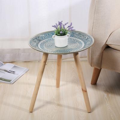 China Hot Selling Custom Wooden Expandable Easy Install Weeding Gift Fashion Blue Round Chinese Wooden Tea Table For Living Room for sale