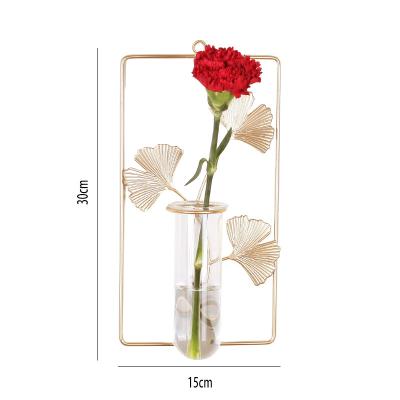 China Wholesale Minimalist Vase Small Iron Lifetime Gold Color Bathroom Wall Home Decor Glass Flower Vase On Sale for sale