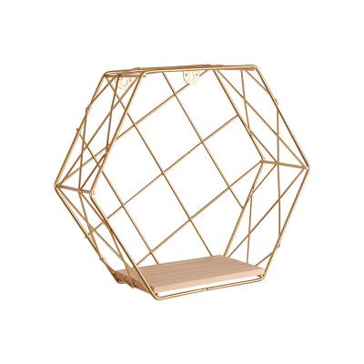 China Wholesale New Classic/Postmodern 2pcs Set Hexagon Storage Handwork Shelves Shelves Home Decorative Metal Wall Art Dish For Home for sale