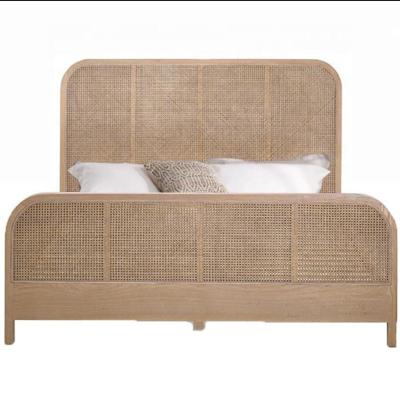 China Fine Workmanship Nordic Minimalist Bedroom Solid Wood Natural Rattan / Double Wicker Beds Bed for sale