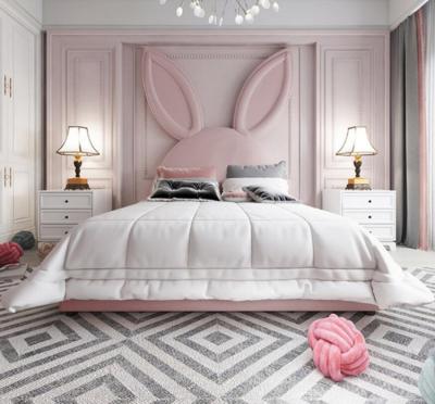 China New Kids Rabbit Tufted Design Bed Princess Pink Bed Girl Double Bed Boy Bedroom Furniture Set for sale