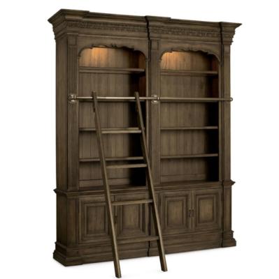 China American (Height) Retro Library Adjustable Oak Shelving Home Office Carved Wood Bookcase With Ladder for sale