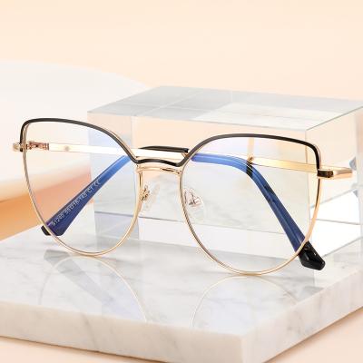 China Fashion Metal Cat Eye Eyeglasses Frames Blue Anti Blue Light Light 18218 Blocking Glass Women Optical Sights for sale