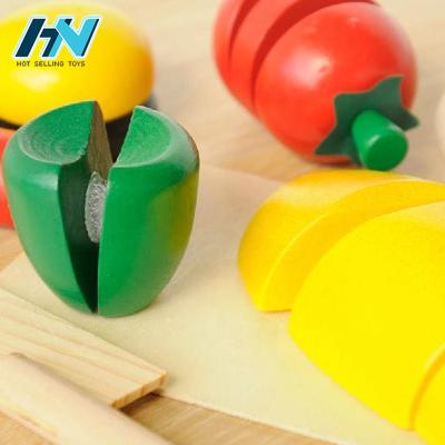 China Colorful Wooden Cutting Fruit and Food Wooden Pretend Play Kitchen Toys Cutting Vegetables Kids Wooden Slicing Toys for sale