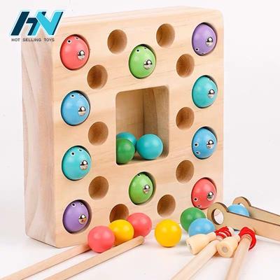 China Eco-friendly Material Pretend Magnetic Wooden Fishing Toys Learning Education Wooden Fishing Game For Kids for sale