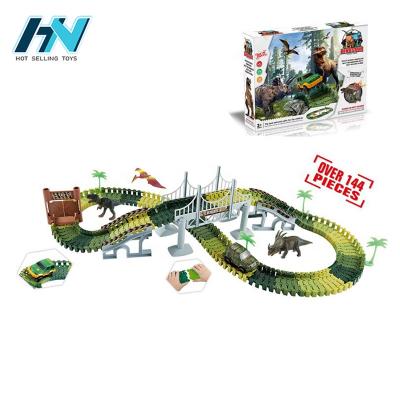 China 144pcs Dinosaur Eco-Friendly Electric Car Track DIY Miniature Racing Car Educational Track Toy With Bridge for sale