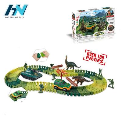 China Educational Slot Toy 109pcs DIY Dinosaur Track Toy Racing Car Slot Toys Electric Toy Racing Track Set for sale