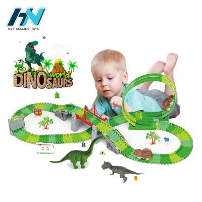 China Eco-friendly Non-Toxic Dinosaur World Toys Race Car Track Set Electric Rail Track Car Toy For Kids for sale