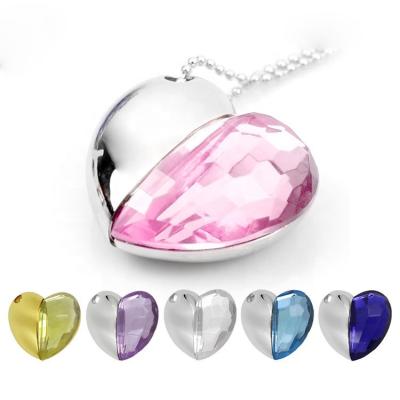 China Laptop & Computer Wedding Gift Heart Shape USB Drive Necklace Crystal Pen Drive Jewelry Thumb Valentine Gift Box for sale