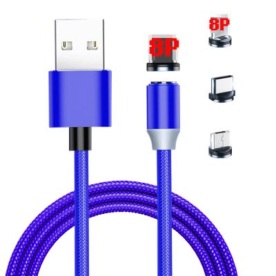 China Etc.electronic Mobile Phone Nylon Braided 3in1 Led Cable USB C 8pin Magnetic Charging Micro Data Cable For iPhone for sale