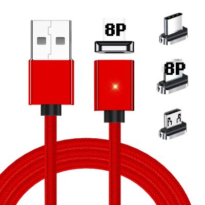 China Hot Selling Data Transfer Multi Function Cable Micro USB-C Lighting Fast Charging Cable 1M Nylon Braided Magnetic Mobile Phone Magnet 3A 3 in 1 Cable for sale