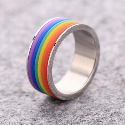 China Colorful Rainbow BOHEMIA Men Women Colorful Ring Stainless Steel Rubber Rings DIY Fashion Jewelry for sale