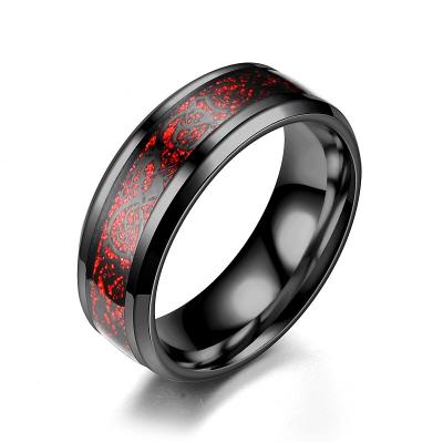 China Hiphop Dragon Ring Red Black Dragon Inlay Stainless Steel Comfort Fit For Men Wedding Band Ring Fashion Jewelry for sale