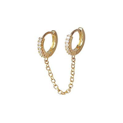 China Hot BOHEMIA style fashion double hole gold plated double double earring circle chain piercing crystal earrings for sale