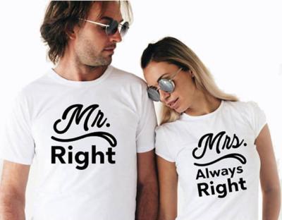 China Ms. Right White T-shirt Women/Men Anti-Pilling T Shirts Summer Funny Korean Fashion Couples Shirt for sale