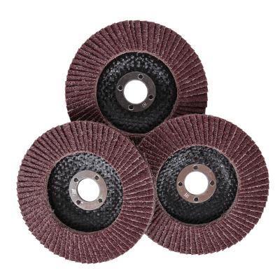 China Durable 4in OEM Brown Corundum Fiberglass Backing Pad Solapa Solapa Rueda 100mm Angle Grinder Flap Disc For Metal Fin Wheel 100 for sale