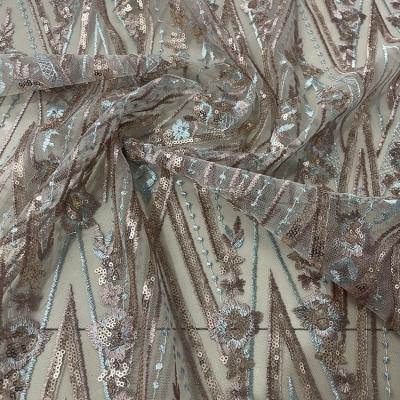 China high quality printed 3d sequin embroidery 3d floral lace fabric for clothing for sale