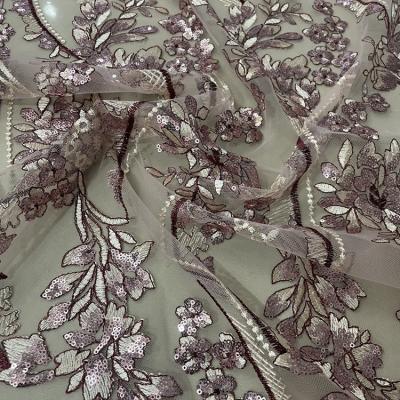 China new style 3D fashion design sequin flower embroidery tulle fabric for dress for sale