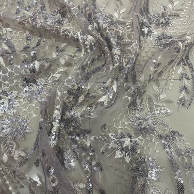 China 3D Fashion Manufacturers Apparel Textiles Tulle Fabric Embroidered Sequin Net Fabric For Dress for sale