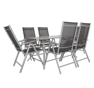 China High Quality Aluminum Garden Patio Dining Set 7 Pieces With 6 1 Table Folding Chair And Rectangular Patios for sale