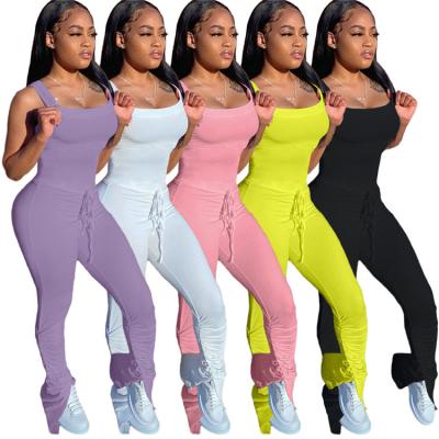 China Lady One Piece Rompers Viable Casual Sleeveless Solid Color Split Long Bodycon Summer Women Overalls for sale