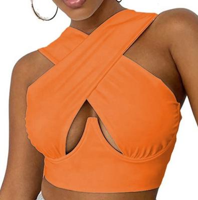 China Hollow Club Design Viable Cross Chest Halter Summer Sexy Women Crop Top Shirt for sale