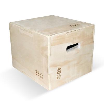 China Bodybuilding 3 in 1 Wooden Box Wooden Material Eco-Friendly Fitness Logo Jump Box Skipping Custom Box for sale