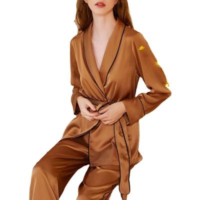 China China Elegent Product QUICK DRY Silk Product Long Sleeve Breathable Solid Comfortable Sleepwear Pajama Set for sale