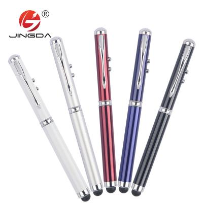 China Promotional Pen 4 in 1 Multi Function Metal Ball Pen Promotional Custom Logo Led Light Stylus Laser Pen for sale