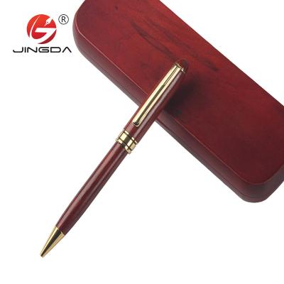 China Promotional Pen Set Customized Simple Wooden Ballpoint Pen Red Logo Set Promotional Gift Pen Set With Red Wooden Box for sale