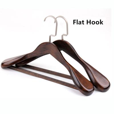 China Minimalist solid wood suit hanger, high-grade wide shoulder wood coat hangers, household winter solid wood hanger for sale