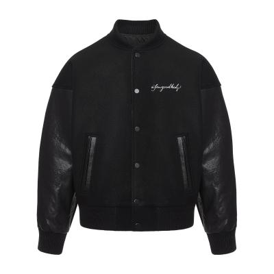 China QUICK DRY Custom Bomber Embroidery Leather Cowl With Rhinestone Vintage Letterman Baseball Plus Size Mens Jackets for sale