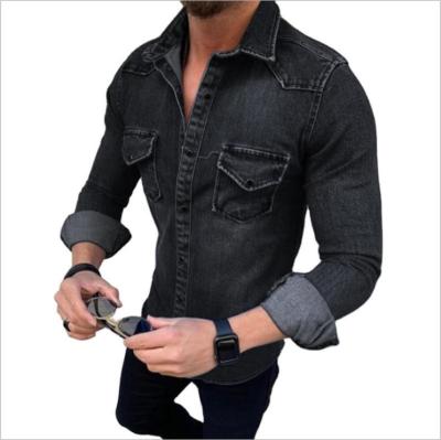 China Anti-pilling best spring men's shirts two pockets highly stretchable and comfortable denim shirt for men for sale