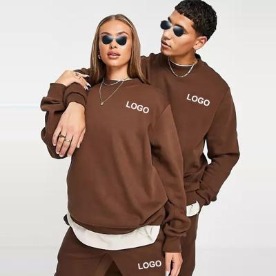 China Custom QUICK DRY Fashion Men's Hoodies and Jogger Sets Logo Solid Cotton Ribbed Unisex Tracksuit Brown Sweatsuit Unisex Loose for sale