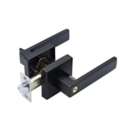 China Hot Sale Modern Design Matt Black Security Entrance Square Interior Door Tubular Heavy Duty Door Lock Handle With Key for sale