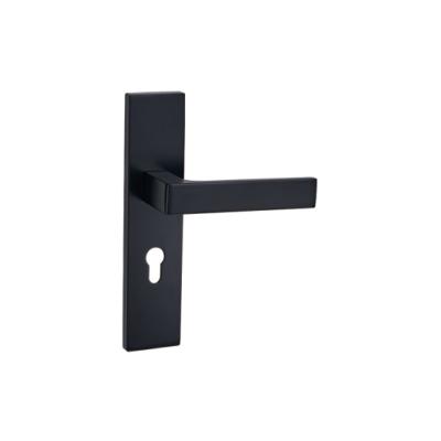 China Modern European Style Zamak Handles On The Interior Lever With Plate Black Lock Zinc Plate Door Handle for sale