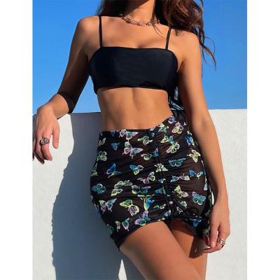 China Anti-UV Black Butterfly Suits Sexy Three Piece Swimwear Swimsuit Bikini With Cover for sale