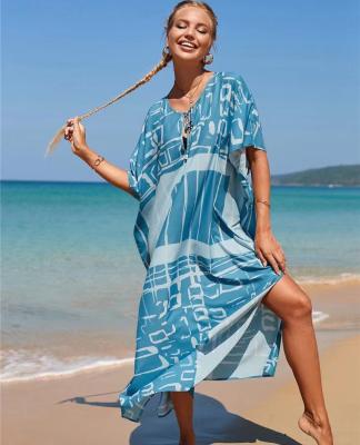 China Custom Made Anti-UV Printing Summer Maxi Dresses Beach Kaftan Dresses Women 2022 Swim Cover Up for sale