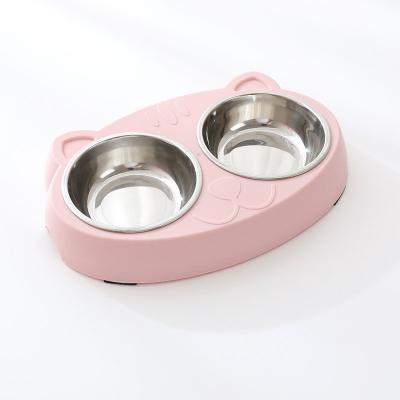 China New High Quality OMPET 2023 Non-automatic Double Metal Dismountable Dog Eating Cat Bowl Stainless Steel Pet Feeders Food Dog Bowl for sale