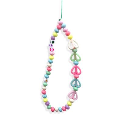 China Wholesale New Cute Smiley Face Chain Colorful Plastic Cell Phone Strap Heart Bead Phone Chain For Women Summer Jewelry for sale