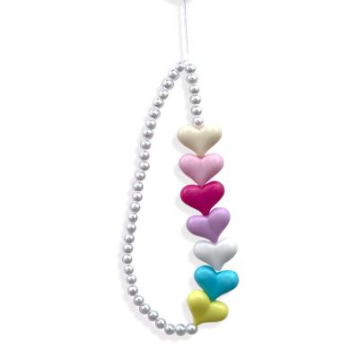 China Custom Made High Quality Cute Acrylic Plastic Rainbow Girls Phone Heart Chain Bead Holder Women Diy Wallet Ladies Mobile Chain for sale