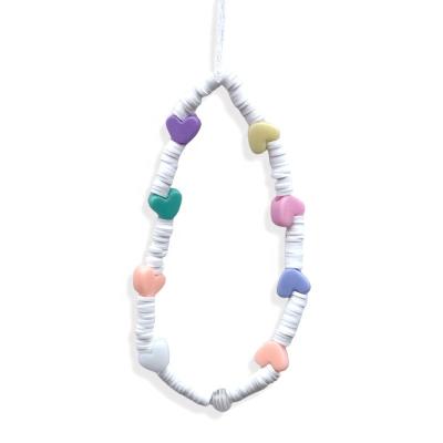 China New Cute Decoration Colorful Anti-lost Lanyard Clay Beads Mobile Phone Chain Strap for sale