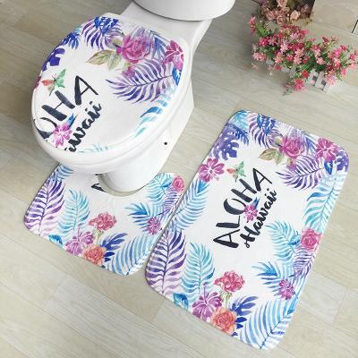 China Washable Custom Printed Modern Style Bath Cover Set Plush 3pcs Anti-Slip Bathroom Carpet Linen Rugs for sale