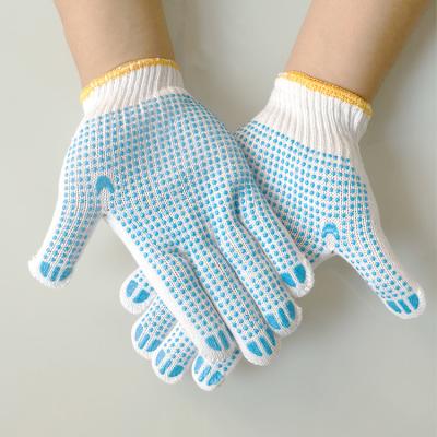 China Breathable Cheap Thin Bleached Twine Knit Cotton Work Gloves With PVC Dots for sale