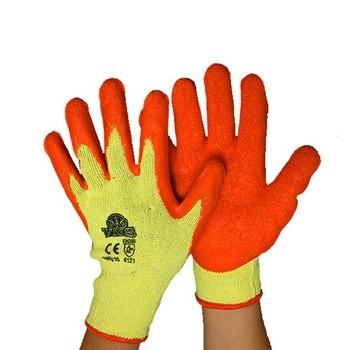 China Mechanic Protection Gloves Foam Polyester Latex Wrinkle Coated Cotton Household Work Grippy Striped Cleaning Protective Gloves for sale