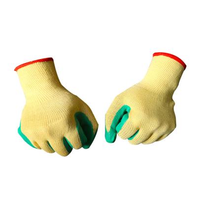 China 13 Gauge Green Cotton Knitted Latex Half Coated Ply Finish Safty Work Gloves /black PU Palm Coated Worker Gloves for sale